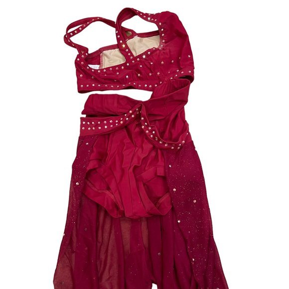 Double Platinum Dance Costume Red Set Girls, Custom Bedazzled Like New Condition - Picture 8 of 8